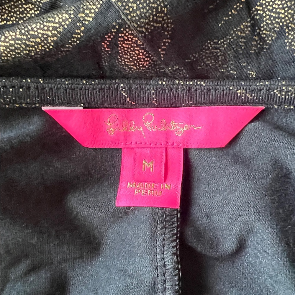 Lily Pulitzer: Black and Gold Floral Print Jersey Dress: Size Medium - Picture 5 of 7